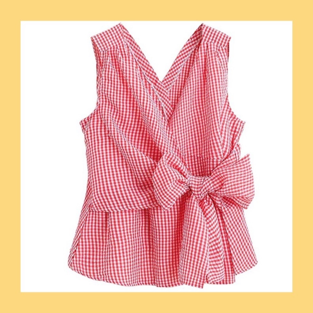 Red gingham top with bow